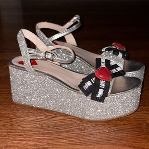 Love Moschino Silver Glitter Platform Wedge Sandals US size 9